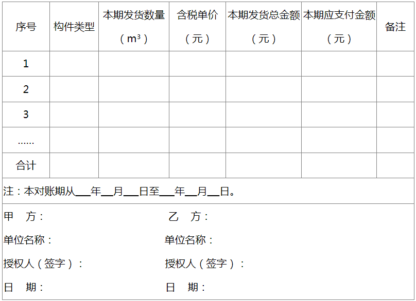 構件供貨對賬單(示例)